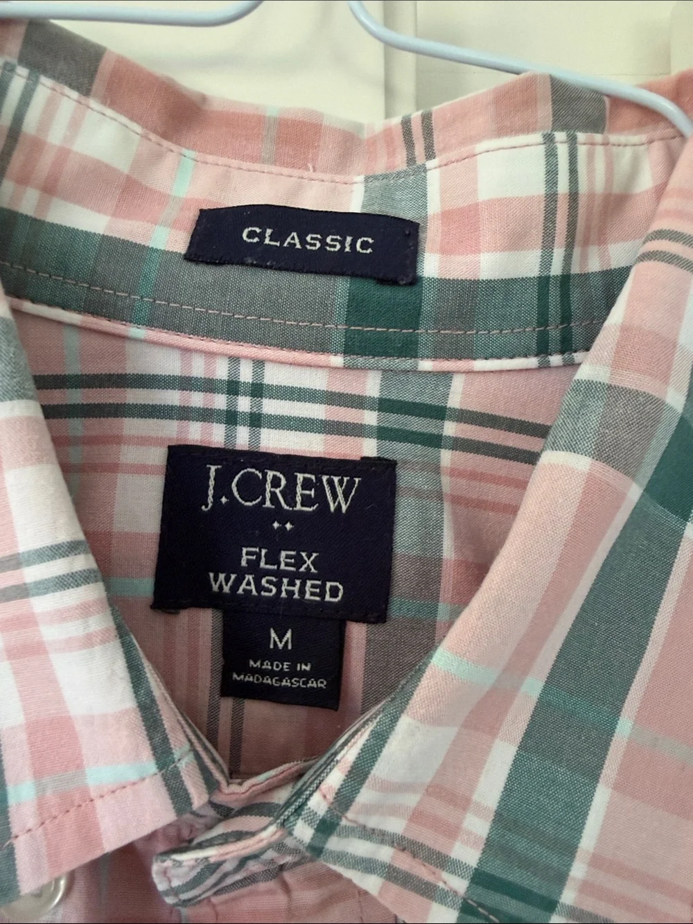 J. Crew Pink and Green Plaid Button-Down Shirt